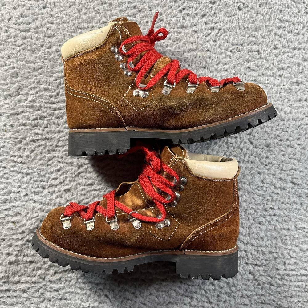 Vintage Mountain Walkers Montgomery Ward Suede Hiking Boots Made in Italy 11”x3”
